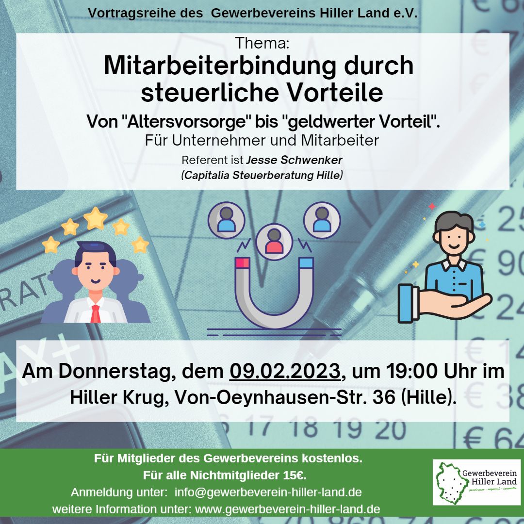 09.02.2023 Vortrag „Mitarbeiterbindung durch steuerliche Vorteile“