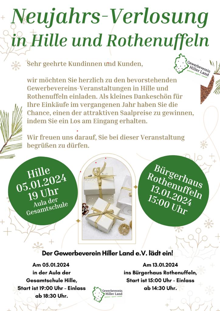 05.01.2024 / 13.01.2024 Neujahrsverlosungen in Hille und Rothenuffeln